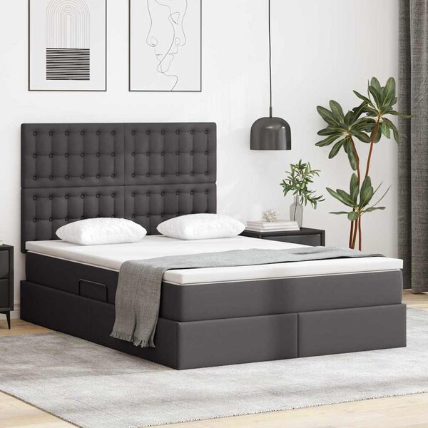 Krevet s od storage s madracem Siva 140 x 190 cm Lažna koža - Siva / 140 x 190 cm