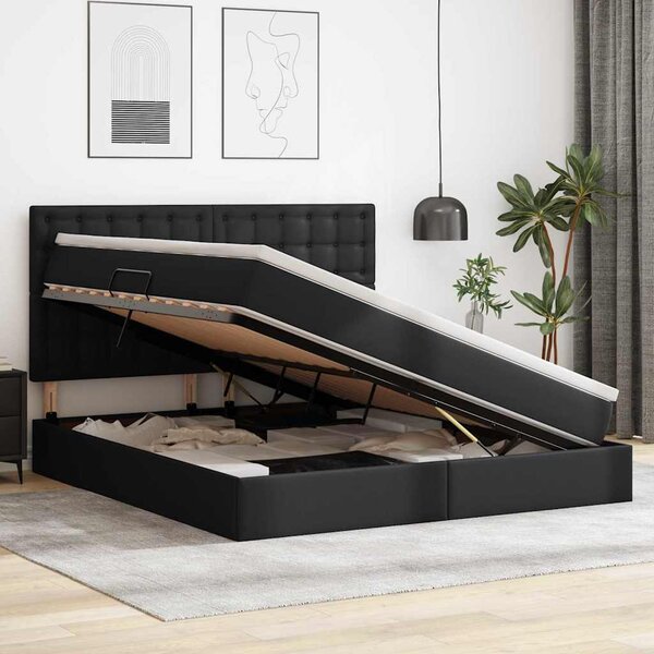 Krevet s od storage s madracem Crna 160 x 200 cm Lažna koža - Crna / 160 x 200 cm