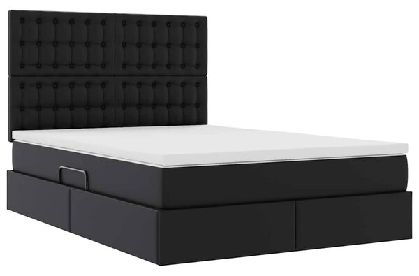 Krevet s od storage s madracem Crna 140 x 200 cm Lažna koža - Crna / 140 x 200 cm