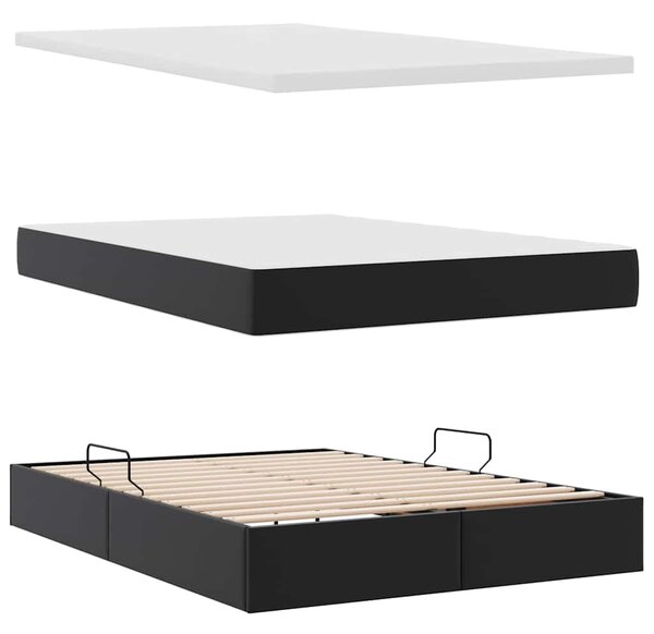 Krevet s od storage s madracem Crna 140 x 200 cm Lažna koža - Crna / 140 x 200 cm