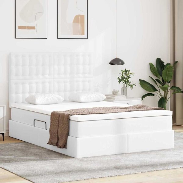 Krevet s od storage Čista bijela 140 x 200 cm Lažna koža - Bijela / 140 x 200 cm