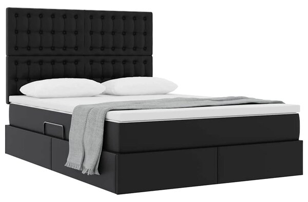 Krevet s od storage s madracem Crna 140 x 200 cm Lažna koža - Crna / 140 x 200 cm