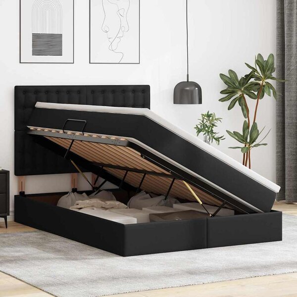 Krevet s od storage s madracem Crna 140 x 200 cm Lažna koža - Crna / 140 x 200 cm