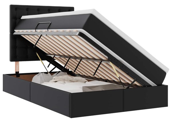 Krevet s od storage s madracem Crna 120 x 200 cm Lažna koža - Crna / 120 x 200 cm