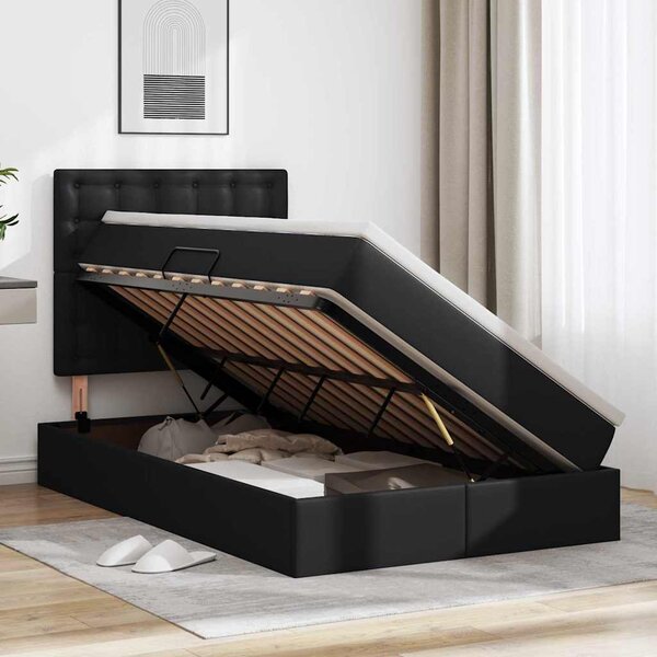 Krevet s od storage s madracem Crna 120 x 200 cm Lažna koža - Crna / 120 x 200 cm