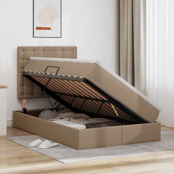 Krevet s od storage s madracem Kapućino 120 x 200 cm Lažna koža - Smeđa / 120 x 200 cm