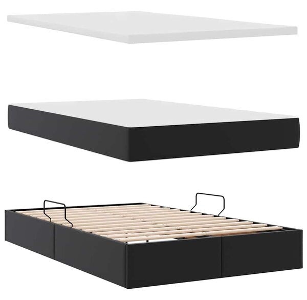 Krevet s od storage s madracem Crna 120 x 200 cm Lažna koža - Crna / 120 x 200 cm