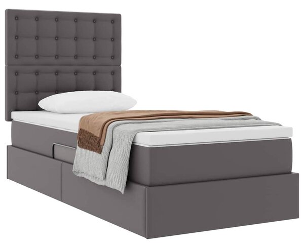 Krevet s od storage s madracem Siva 90 x 200 cm Lažna koža - Siva / 90 x 200 cm