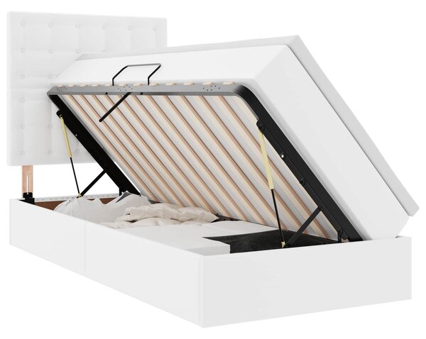 Krevet s od storage Čista bijela 90 x 200 cm Lažna koža - Bijela / 90 x 200 cm