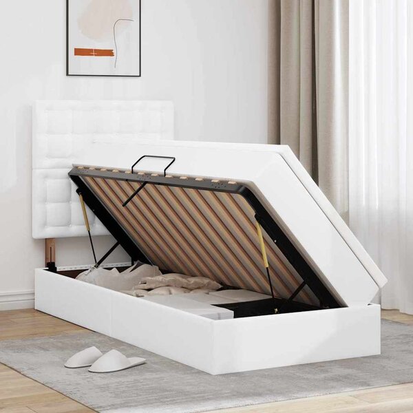 Krevet s od storage Čista bijela 90 x 200 cm Lažna koža - Bijela / 90 x 200 cm