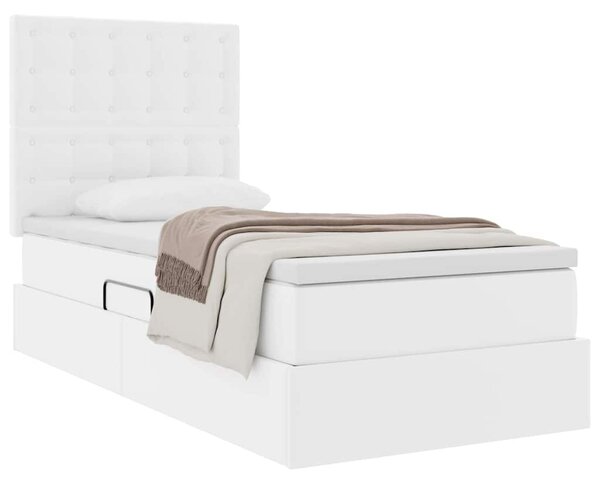 Krevet s od storage Čista bijela 90 x 200 cm Lažna koža - Bijela / 90 x 200 cm