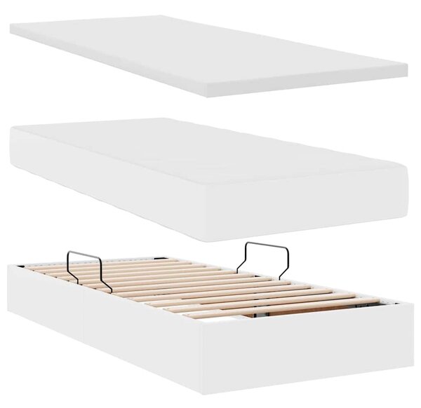 Krevet s od storage Čista bijela 90 x 200 cm Lažna koža - Bijela / 90 x 200 cm