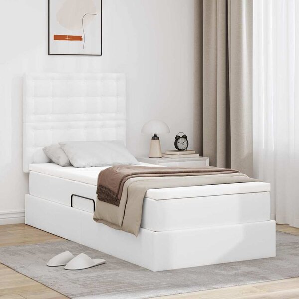 Krevet s od storage Čista bijela 90 x 200 cm Lažna koža - Bijela / 90 x 200 cm