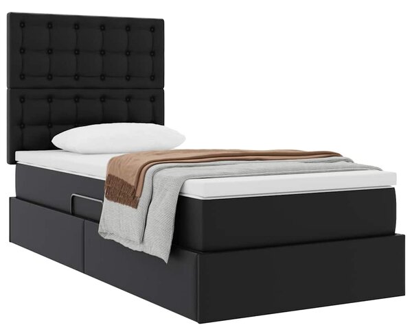 Krevet s od storage s madracem Crna 90 x 190 cm Lažna koža - Crna / 90 x 190 cm