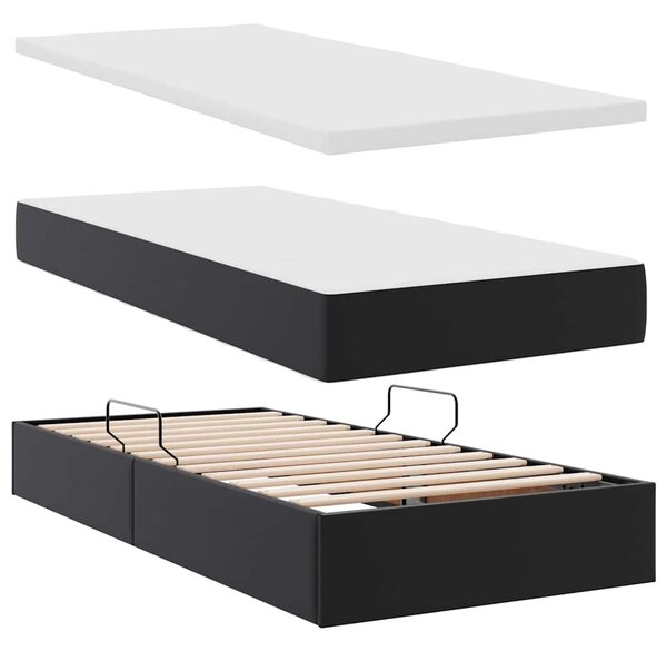 Krevet s od storage s madracem Crna 90 x 190 cm Lažna koža - Crna / 90 x 190 cm