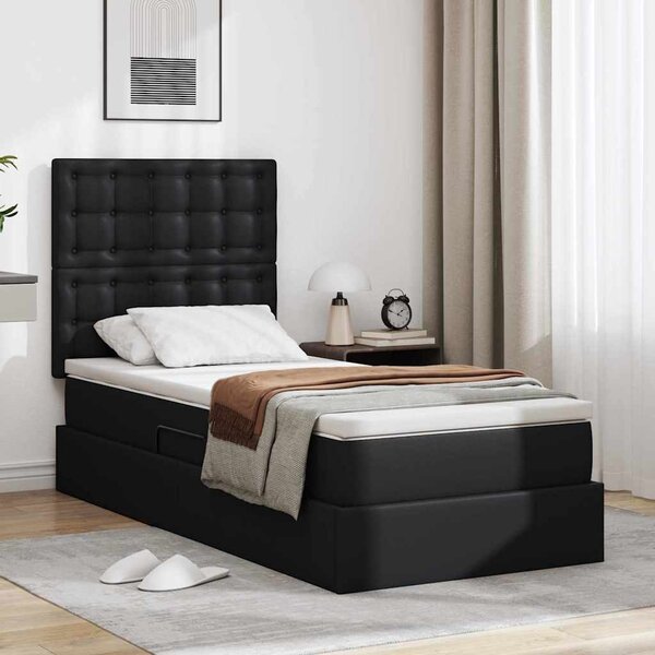 Krevet s od storage s madracem Crna 90 x 190 cm Lažna koža - Crna / 90 x 190 cm