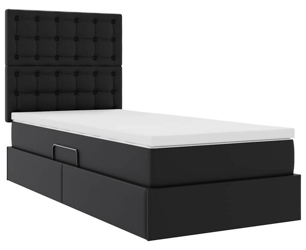 Krevet s od storage s madracem Crna 90 x 190 cm Lažna koža - Crna / 90 x 190 cm