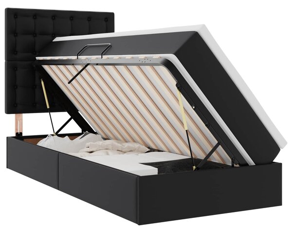Krevet s od storage s madracem Crna 90 x 190 cm Lažna koža - Crna / 90 x 190 cm