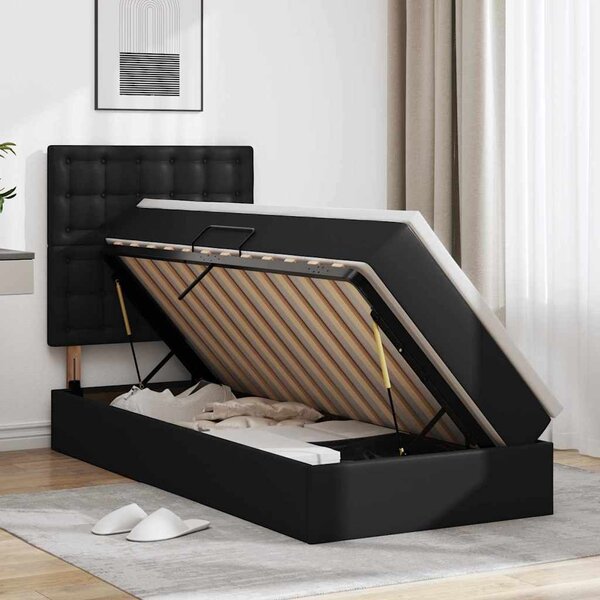 Krevet s od storage s madracem Crna 90 x 190 cm Lažna koža - Crna / 90 x 190 cm