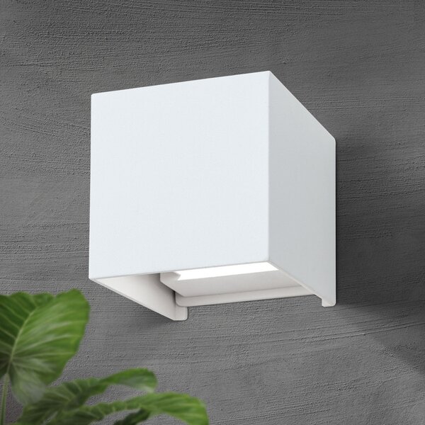 ORION LED vanjska zidna svjetiljka Cube, bijela, metalna, 10 cm, gore/dolje, Bijela, Metal, Zidna utičnica iznad/dolje