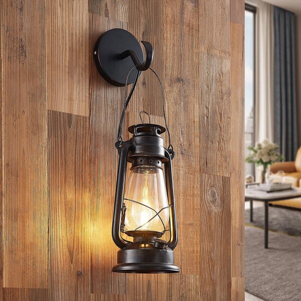Lindby zidna lampa Raisa, rđasta boja, metal, lampion, E14, prigušiva, Smeđa / hrđa, Područje hodnika, Metal, fenjer