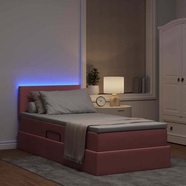 LED krevet za pohranu s madracem Ružičasta 90 x 200 cm Baršun - Ružičasta / 90 x 200 cm