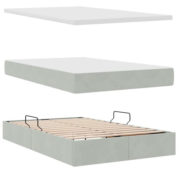 Krevet s od storage Svijetlo siva 120 x 200 cm Baršun - Siva / 120 x 200 cm