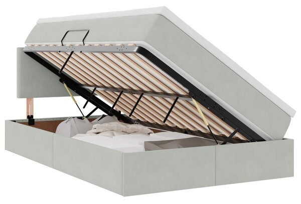 Krevet s prostorom za pohranu s LED-om 120 x 200 cm Baršun - Svjetlosiva / 120 x 200 cm