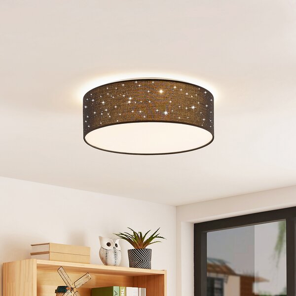 Lindby LED stropna lampa Ellamina, 40 cm, crna, tekstil, Crno, Dnevni boravak/blagovaonica, Tkanina / tekstil