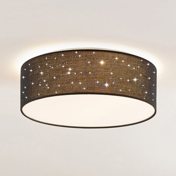 Lindby LED stropna lampa Ellamina, 40 cm, crna, tekstil, Crno, Dnevni boravak/blagovaonica, Tkanina / tekstil
