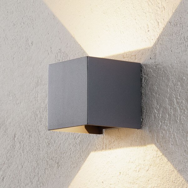 ORION LED vanjska zidna svjetiljka Cube, antracit, metal, 10 cm, gore/dolje, Sivo, Metal, Zidna utičnica iznad/dolje