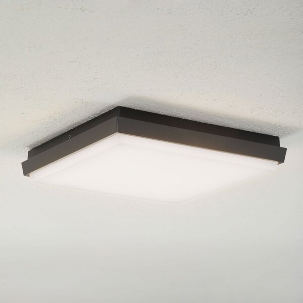 Lucande Amra LED vanjska stropna svjetiljka, 30 cm, kvadratna, antracit, Crno, Plastika, Zidni kvadrat