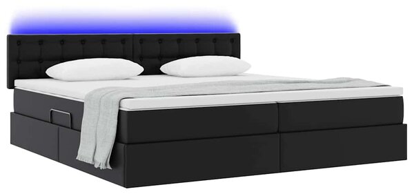 Krevet s prostorom za pohranu s LED-om Svijetlo siva Lažna koža - Smeđa / 200 x 200 cm