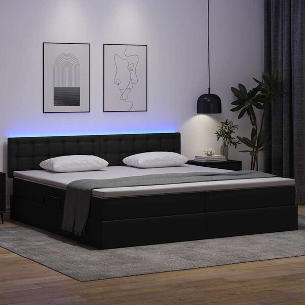 Krevet s prostorom za pohranu s LED-om Svijetlo siva Lažna koža - Smeđa / 200 x 200 cm