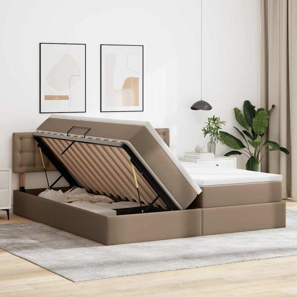 Krevet s od storage s madracem Kapućino 180 x 200 cm Lažna koža - Smeđa / 180 x 200 cm