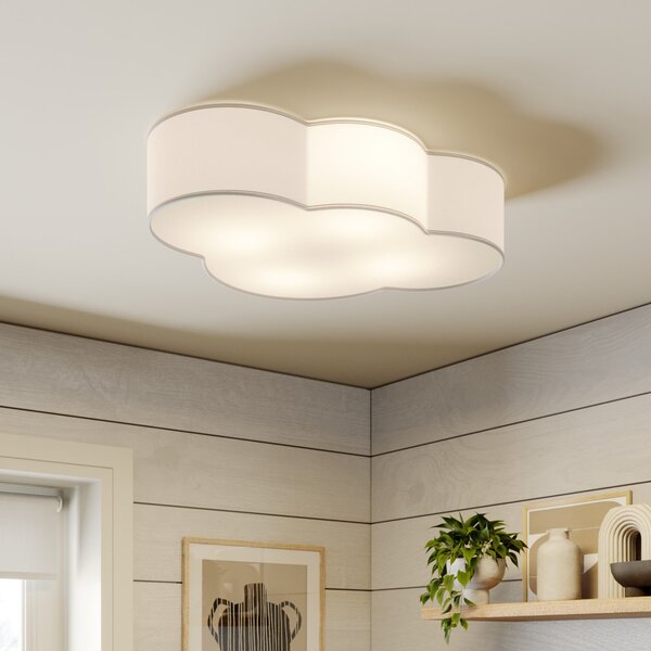 TK Lighting Stropna svjetiljka Cloud, bijela, tekstil, dužina 62 cm, E27, 4 žarulje., prigušiva, Bijela, Dnevni boravak/blagovaonica, Tkanina / tekstil