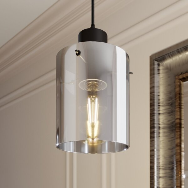 Lindby viseća lampa Kourtney, Ø 15 cm, crno/siva, staklo, E27, prigušiva, Crno, Dnevni boravak/blagovaonica, Staklo