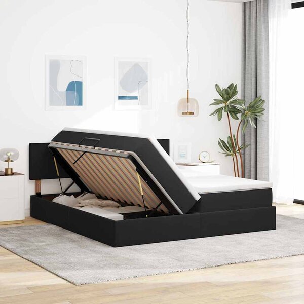 Krevet s od storage s uzglavljem s pohranom Crna 90 x 200 cm - Crna / 90 x 200 cm