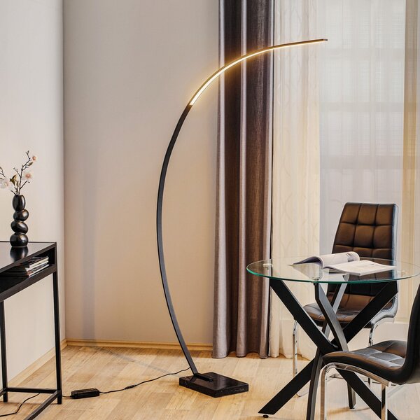 Trio Lighting Bangkok LED lučna podna lampa, mat crna, prigušiva, Crno, Dnevni boravak/blagovaonica, Metal