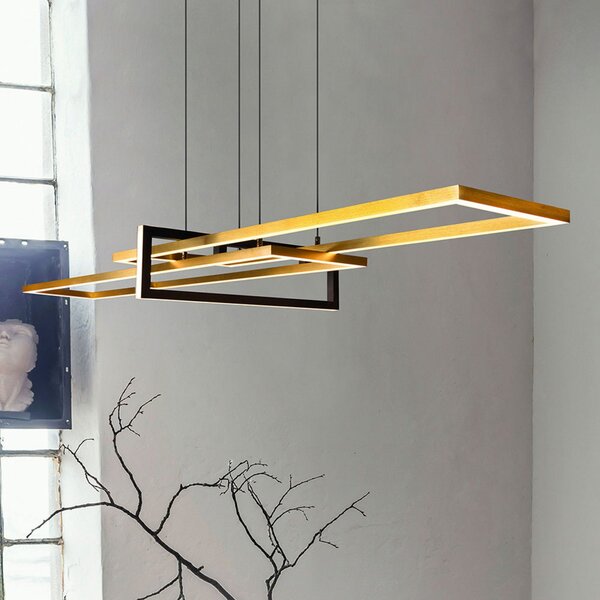 Trio Lighting Salinas LED viseća svjetiljka, boja mesinga, metalna, dužine 110 cm, prigušiva, Zlato / mjed, Dnevni boravak/blagovaonica, Metal