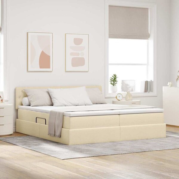 Krevet s od storage s madracem Krema 180 x 200 cm Lažna koža - Krem / 180 x 200 cm