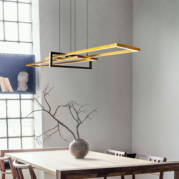 Trio Lighting Salinas LED viseća svjetiljka, boja mesinga, metalna, dužine 110 cm, prigušiva, Zlato / mjed, Dnevni boravak/blagovaonica, Metal