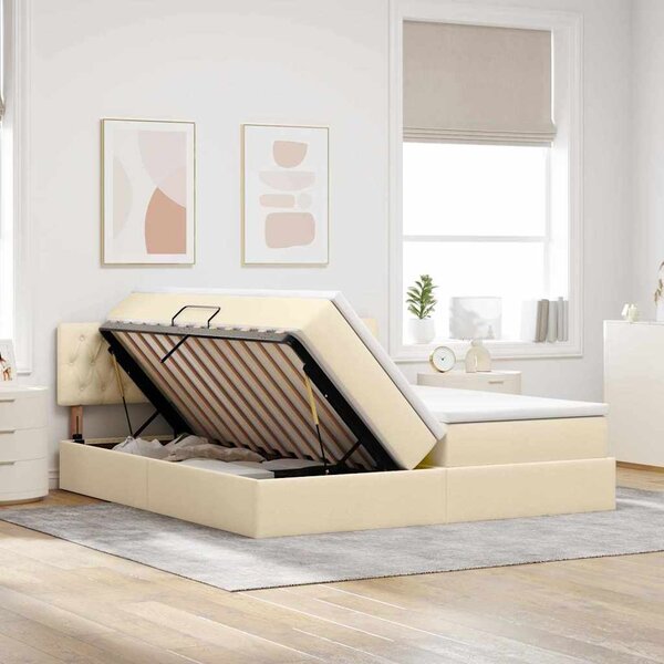 Krevet s od storage s madracem Krema 180 x 200 cm Lažna koža - Krem / 180 x 200 cm
