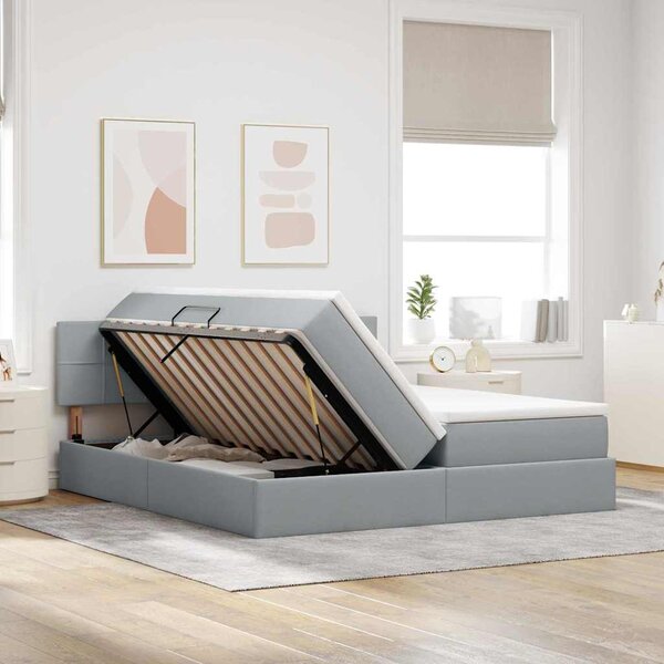 Krevet s od storage Svijetlo siva 180 x 200 cm Lažna koža - Siva / 180 x 200 cm