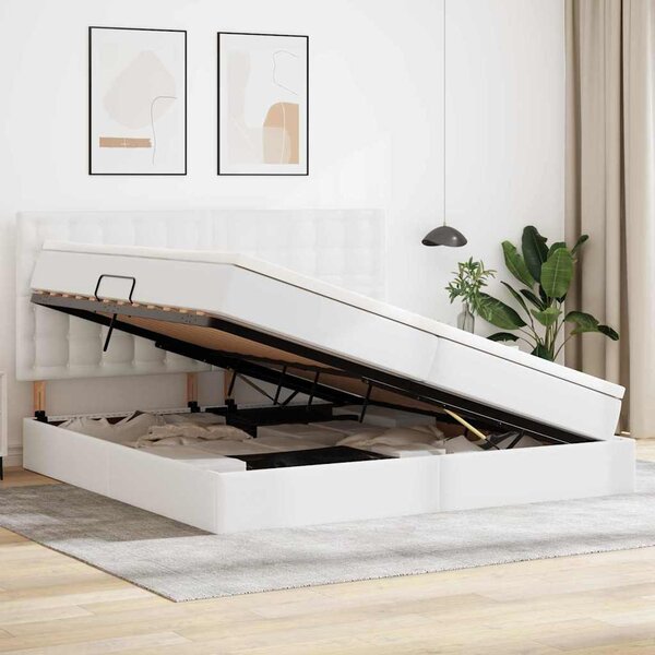 Krevet s od storage Čista bijela 200 x 200 cm Lažna koža - Bijela / 200 x 200 cm