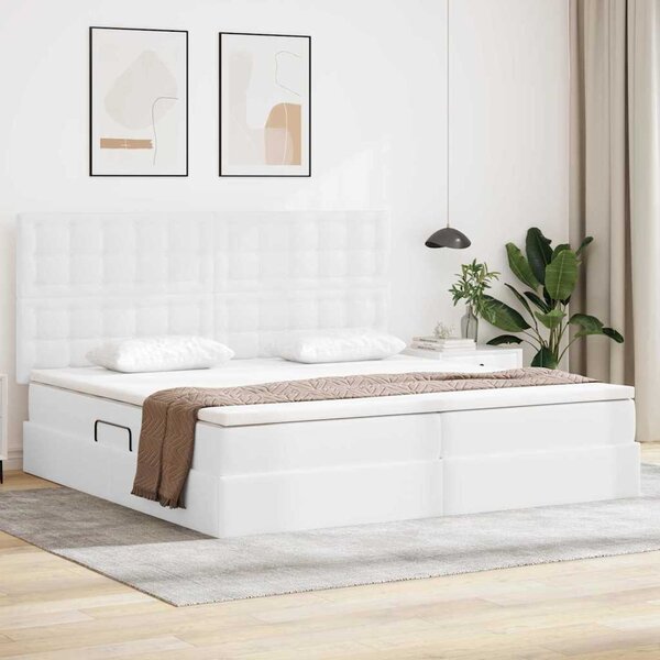 Krevet s od storage Čista bijela 200 x 200 cm Lažna koža - Bijela / 200 x 200 cm
