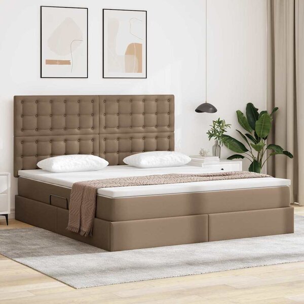 Krevet s od storage s madracem Kapućino 180 x 200 cm Lažna koža - Smeđa / 180 x 200 cm