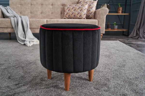 Atelier Del Sofa Tabure, Antracit Ružičasta, Lindy Puf - Black