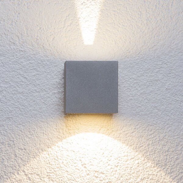Lucande LED vanjska zidna svjetiljka Jarno, srebrna, metal, 9cm, Sivo, Metal, Zidna utičnica iznad/dolje