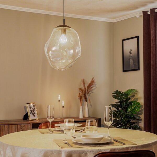 TK Lighting Staklena viseća svjetiljka Sol, Ø 35 cm, crna/prozirna, prigušiva, Crno, Dnevni boravak/blagovaonica, Staklo